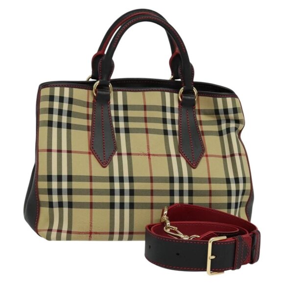 BURBERRY Nova Check Hand Bag Canvas 2way Beige Auth 116123V - Picture 1 of 15